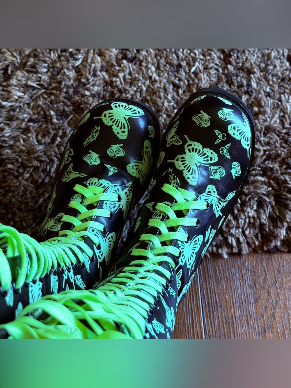 DOLLS KILL CLUB EXXX Glow In The Dark Platform Boots Butterfly Print SZ 9 - Picture 10 of 16